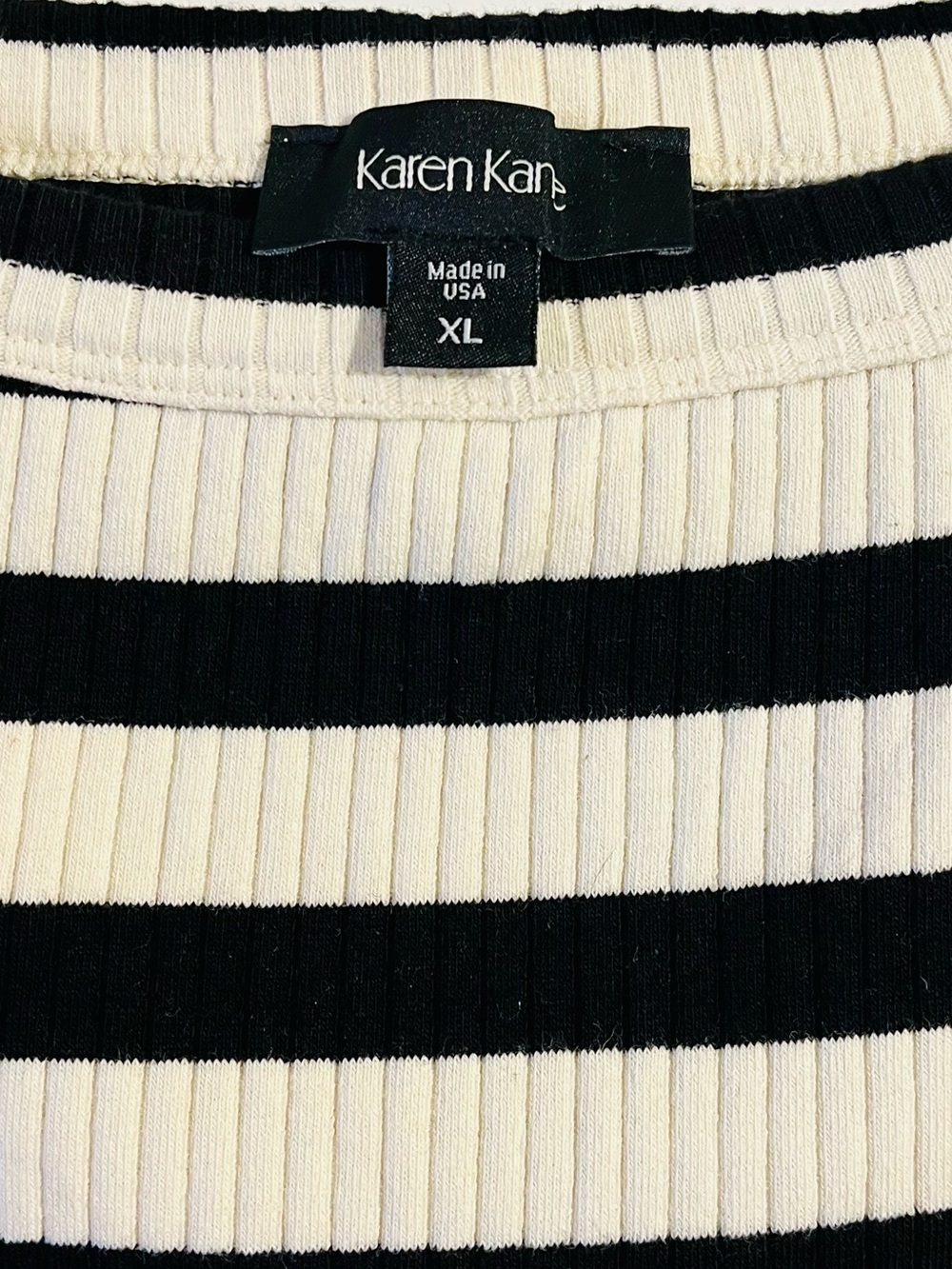 Karen Kane Sheridan Stripe 3/4 Sleeve Boatneck Rib Top in Black & Cream, XL - Picture 6 of 12